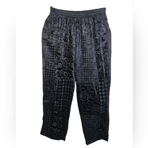 Vintage 90s Black Velvet Burnout Whimsigoth Patchwork Sheer Wide-Leg Pants Small